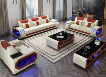 Ledersofa Couch Sofa Garnitur 3+1+1 - Beleuchtete Designer Couchen Neu